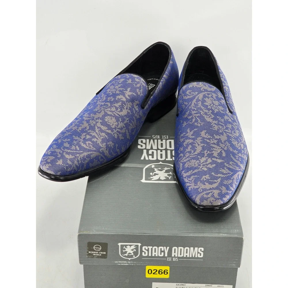 Stacy Adams Savino Loafers Mens Size 12 Blue Multi Paisley Floral Slip On - New